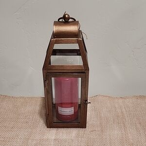 Rustic Brown Lantern with Red Candle
